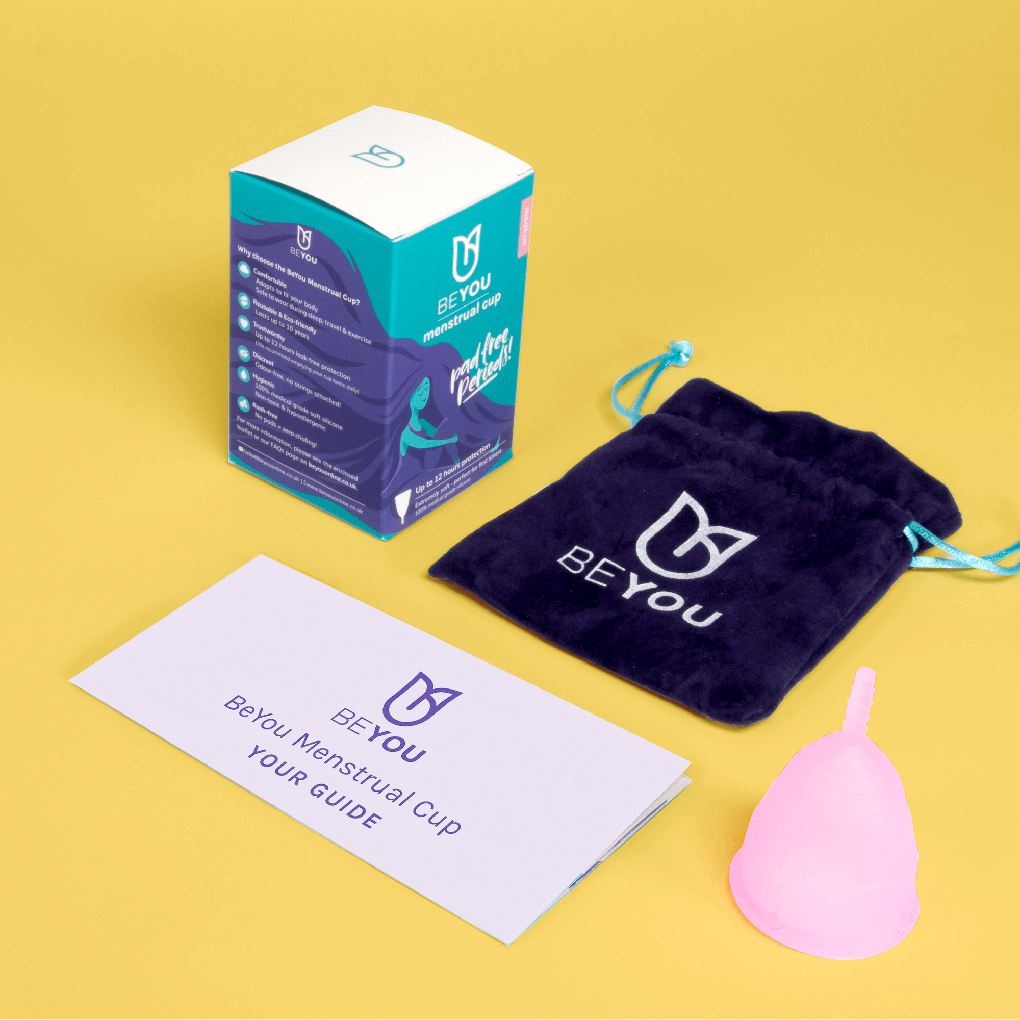 menstrual cup comes with a carry pouch and a guide